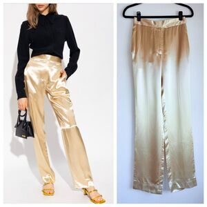 NWT Victoria Beckham Liquid Satin Trousers in Butter Yellow White-Gold Size 0